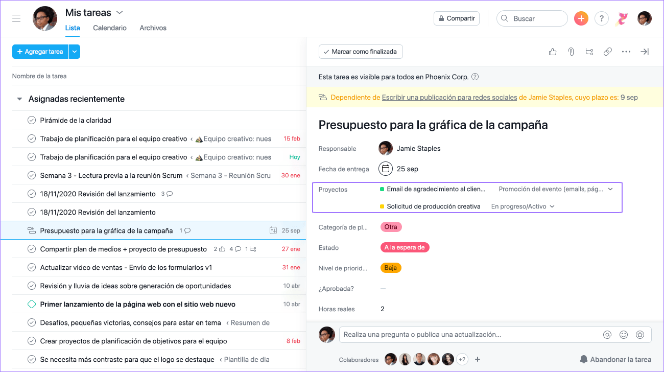 acceder a proyectos desde el panel principal o panel derecho