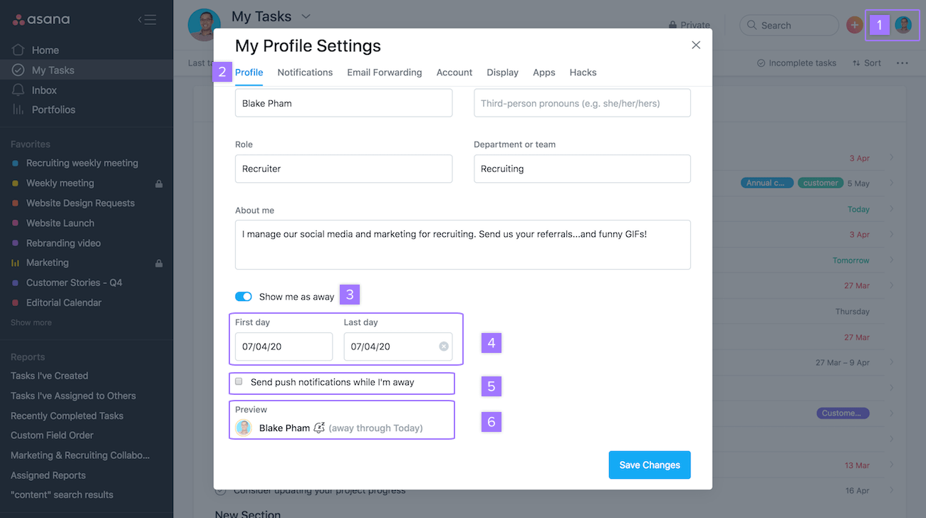 Как управлять настройками профиля в Asana | Руководство по продукту •  Руководство по продукту Asana