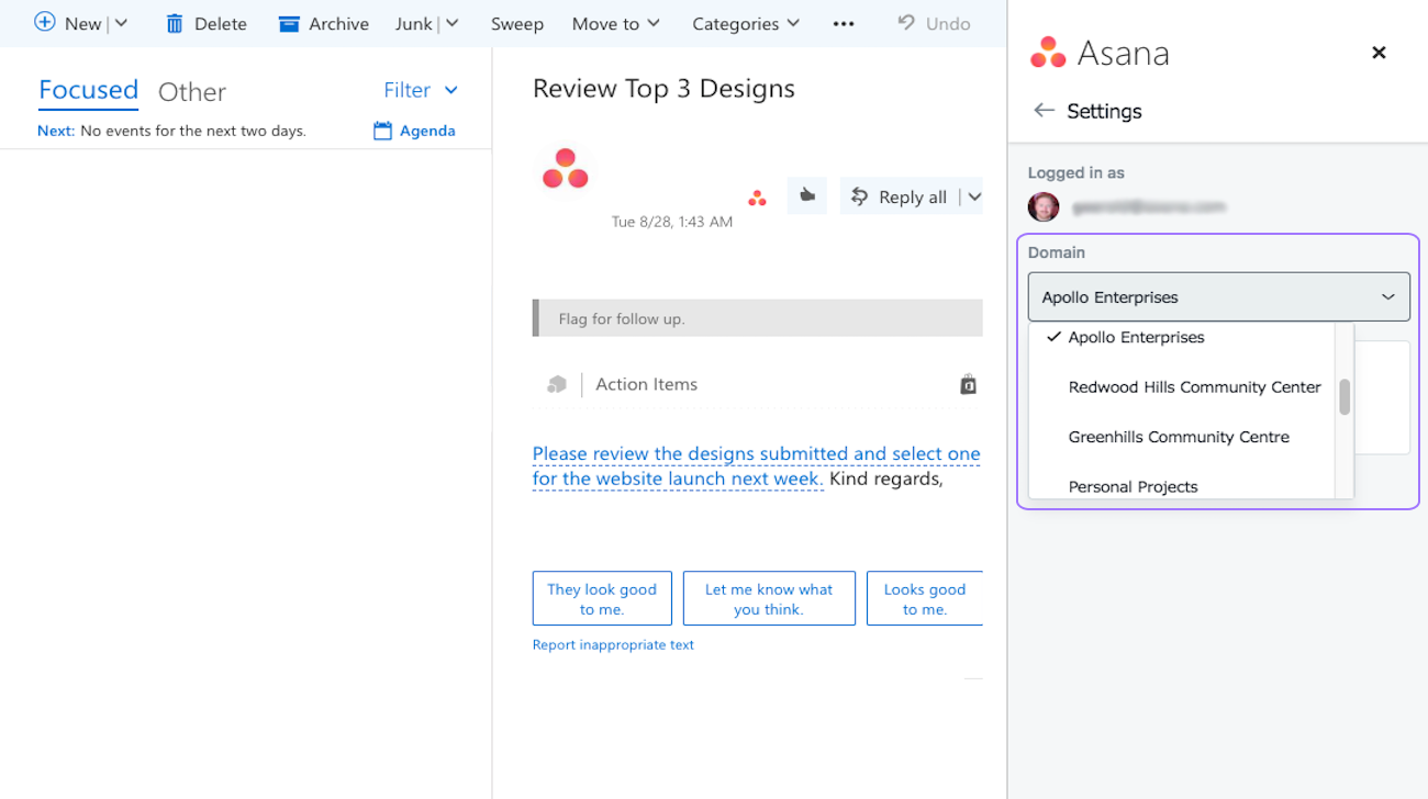 Asana for Outlook add-in