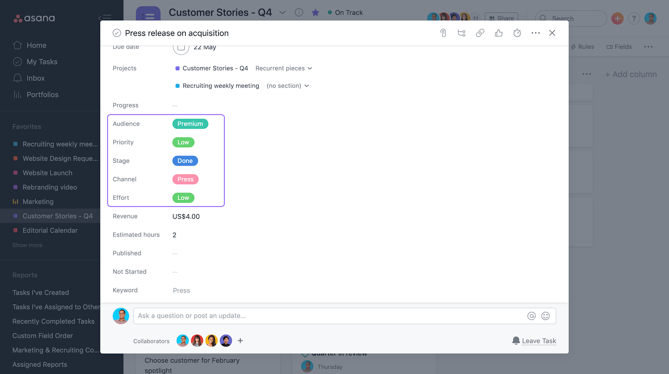 asana my tasks in board view