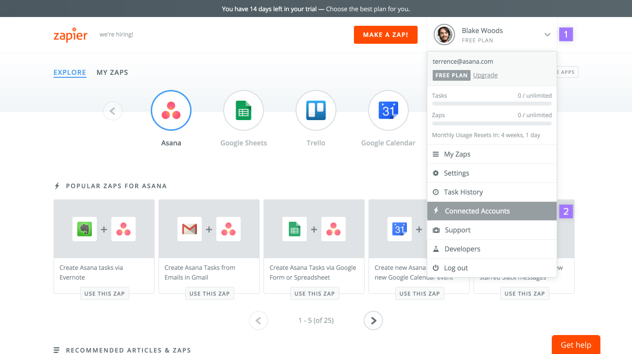 Herramientas de growth hacking: Zapier Dashboard