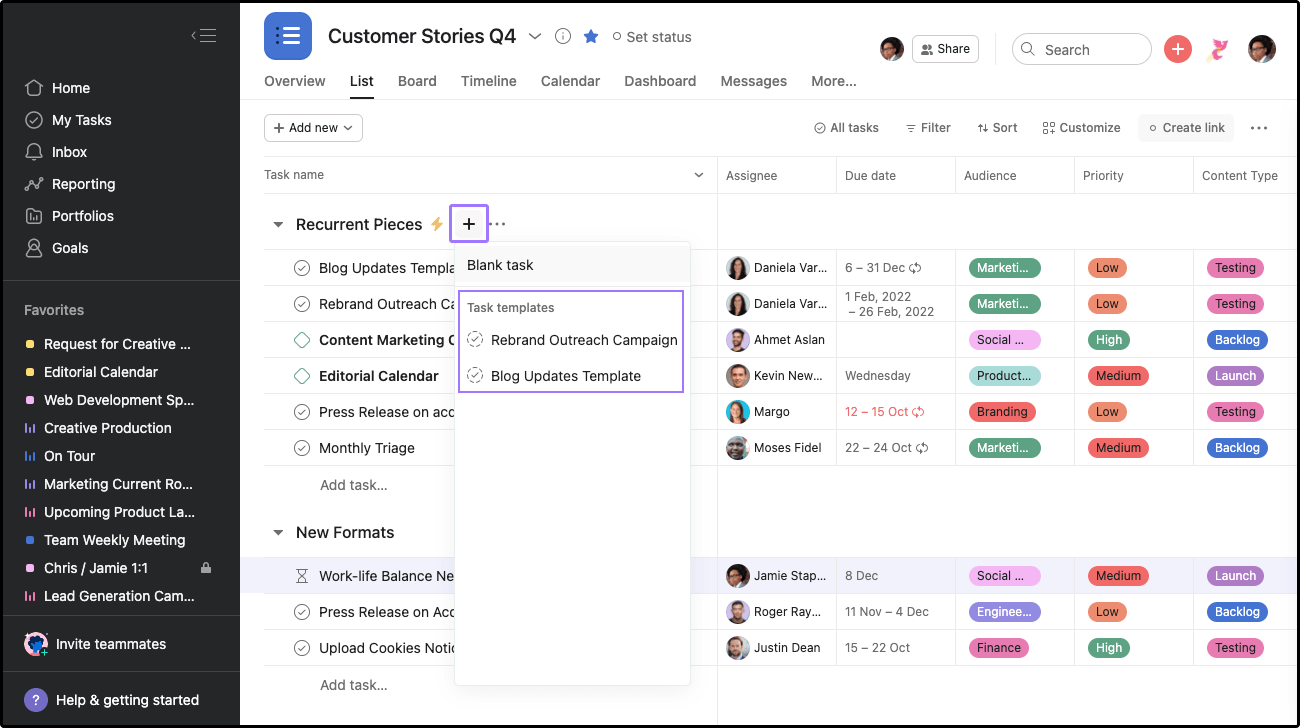 How to use task templates in Asana. • Asana Product Guide