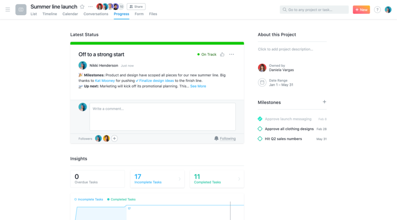 Status Updates And Project Progress Product Guide Asana - 