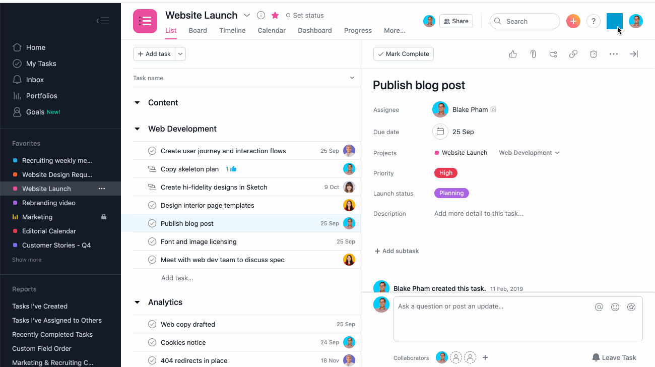 turn a project in list view into board view in asana