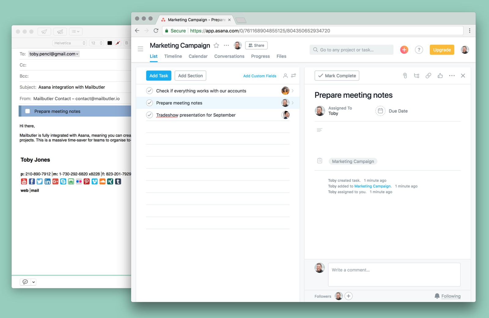 Web be mail. Мобильное приложение Asana.