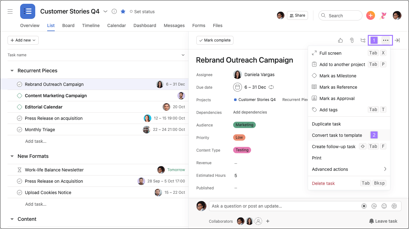 Asana Create Task Template