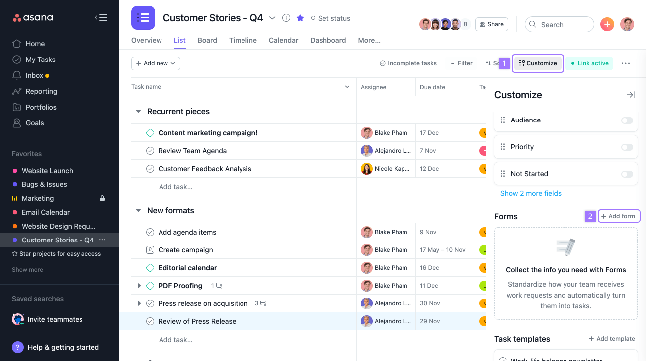 Формы • Руководство по продукту Asana