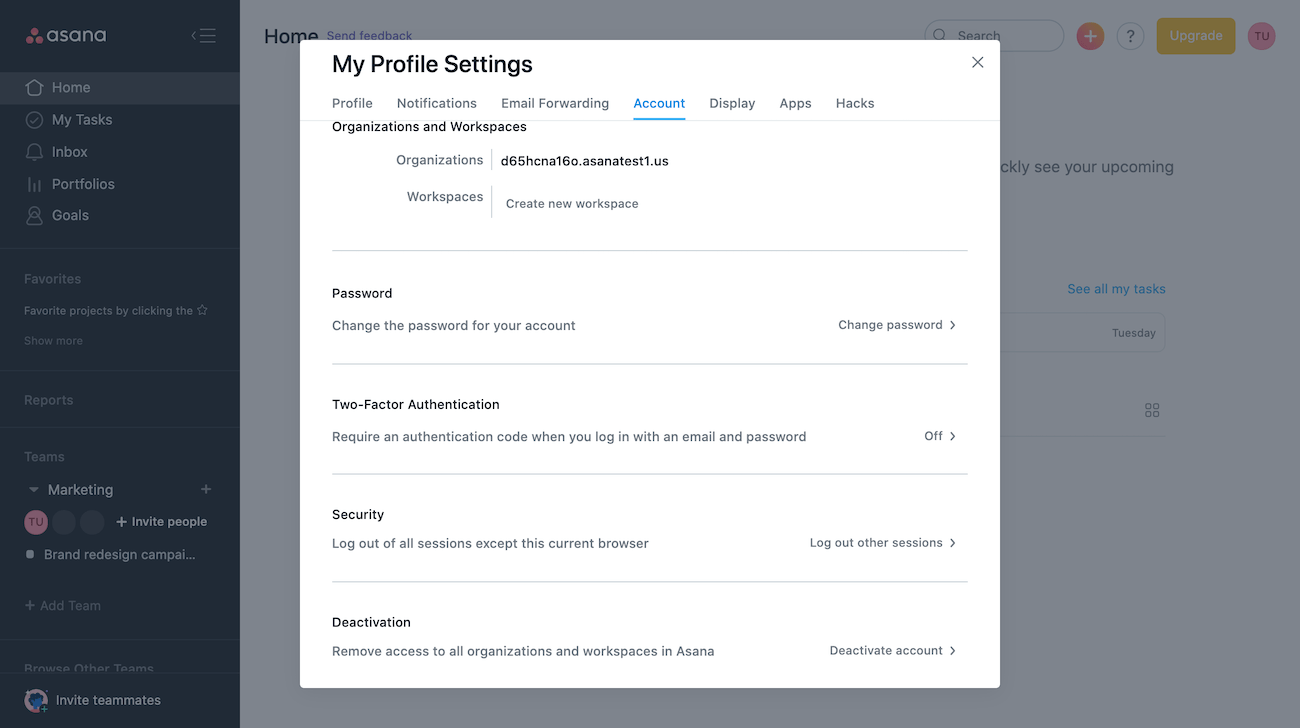 Two-factor authentication – Asana Help Center