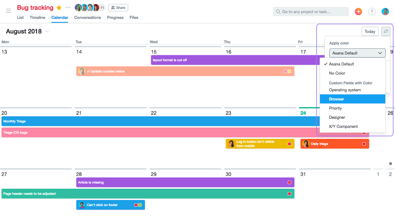 Asana calendar view options Product guide • Asana Product Guide