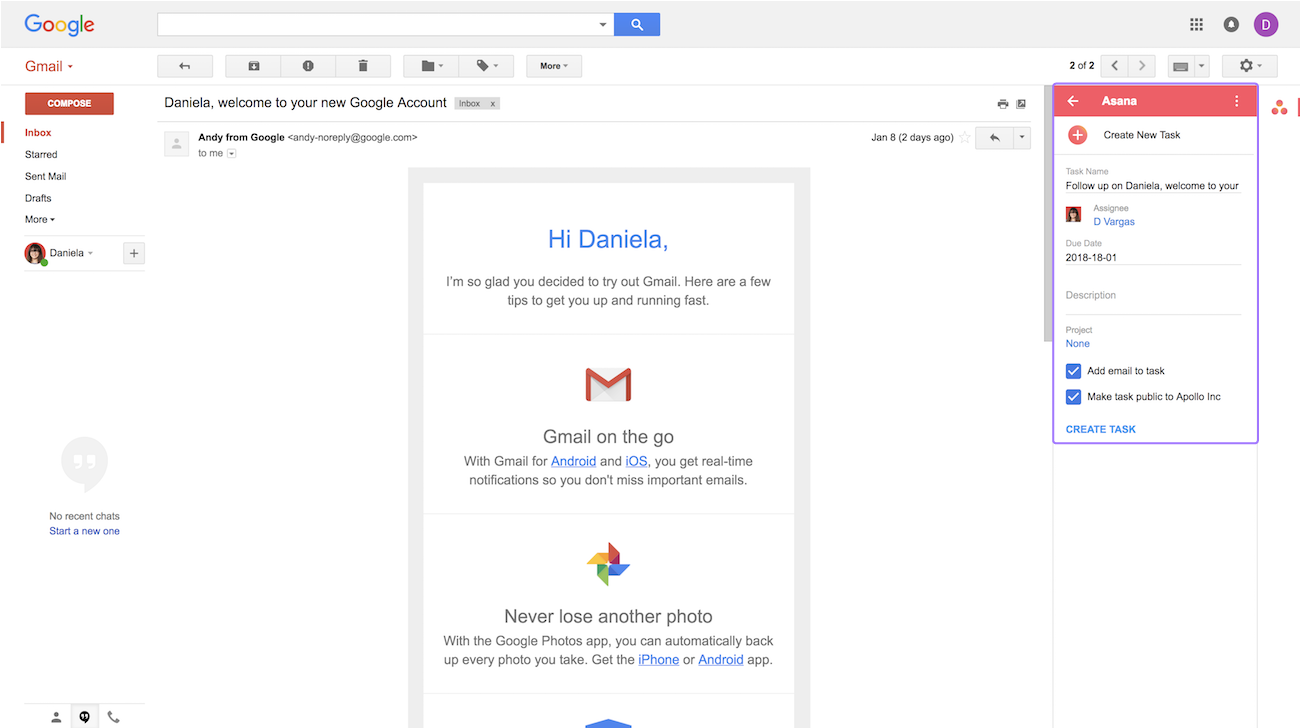 Gmail アドオン Asana