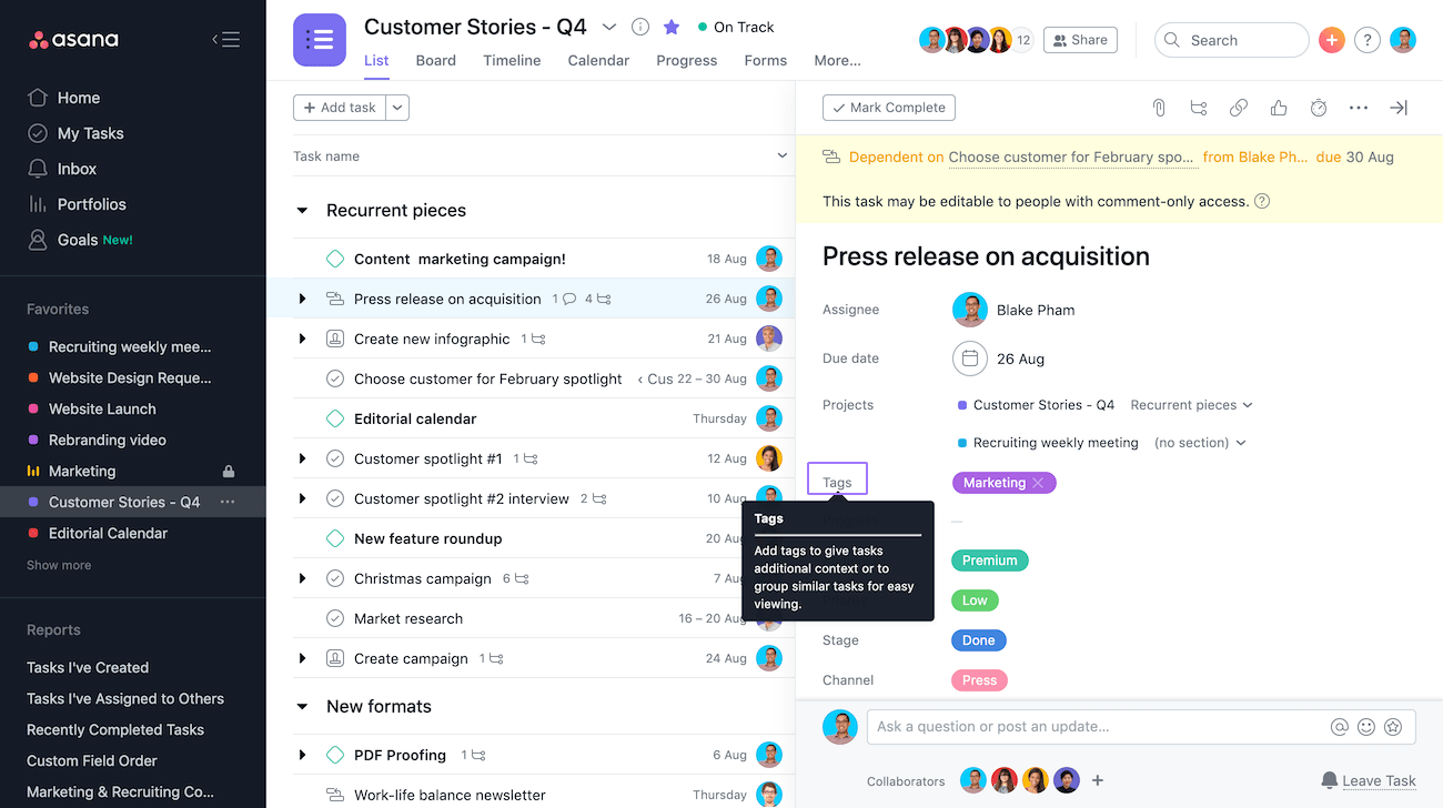 asana my tasks in board view