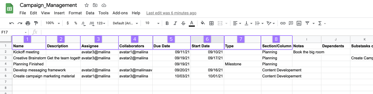 CSV importer Asana Help Center