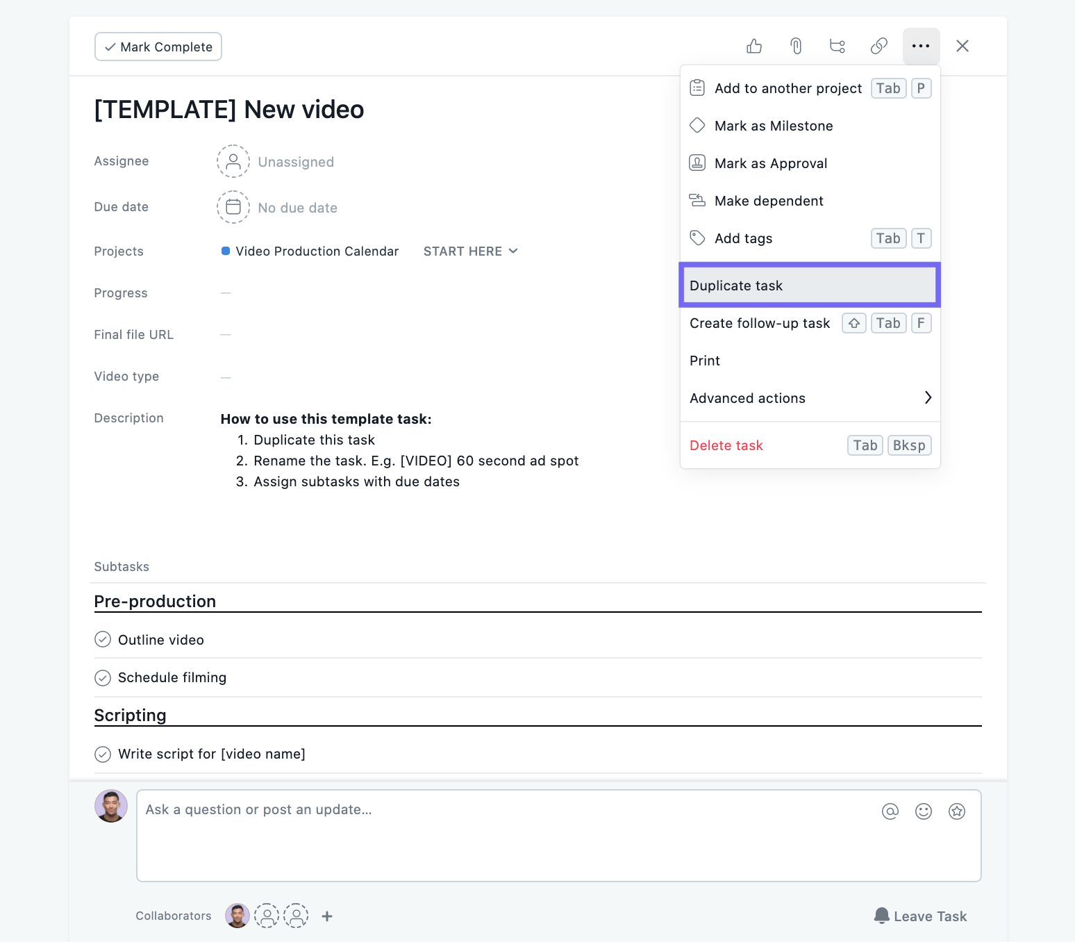 Video Production Calendar In Asana Product Guide Asana