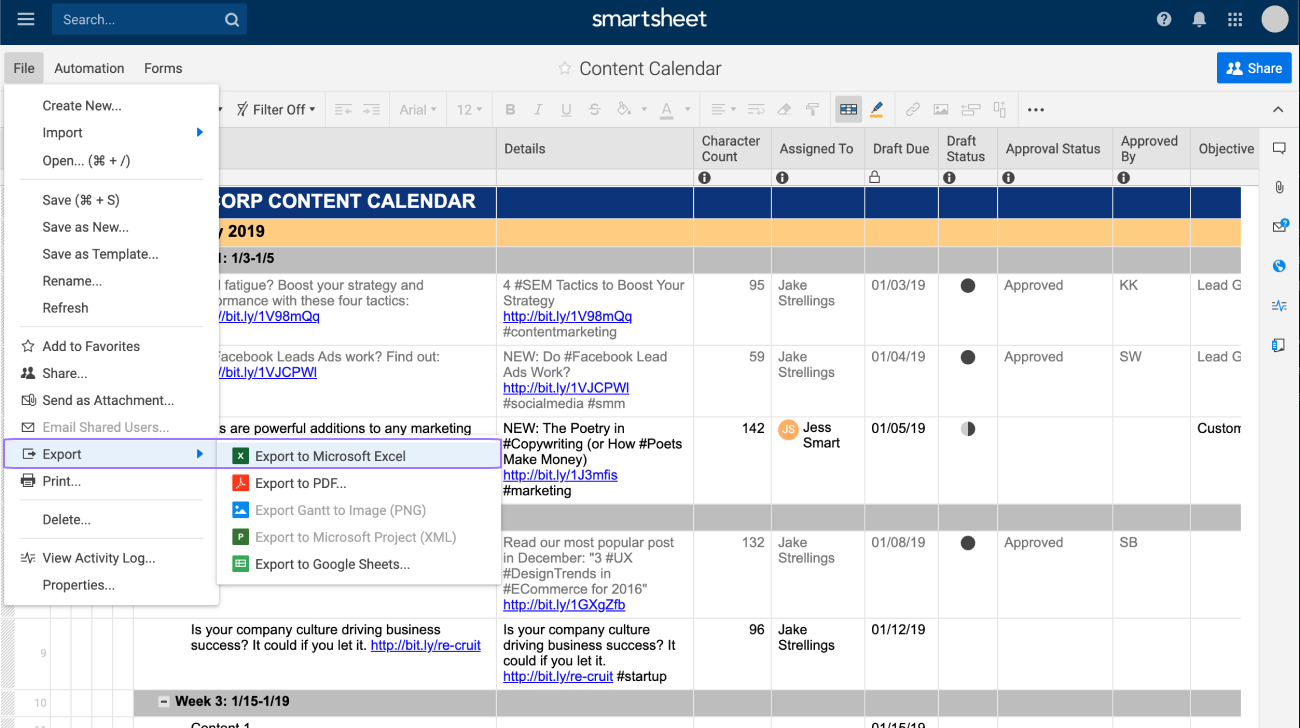 снимок экрана для импорта таблиц из smartsheet