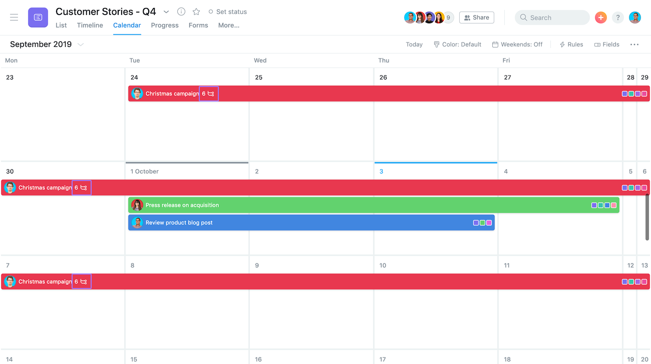 Asana calendar view options Product guide • Asana Product Guide