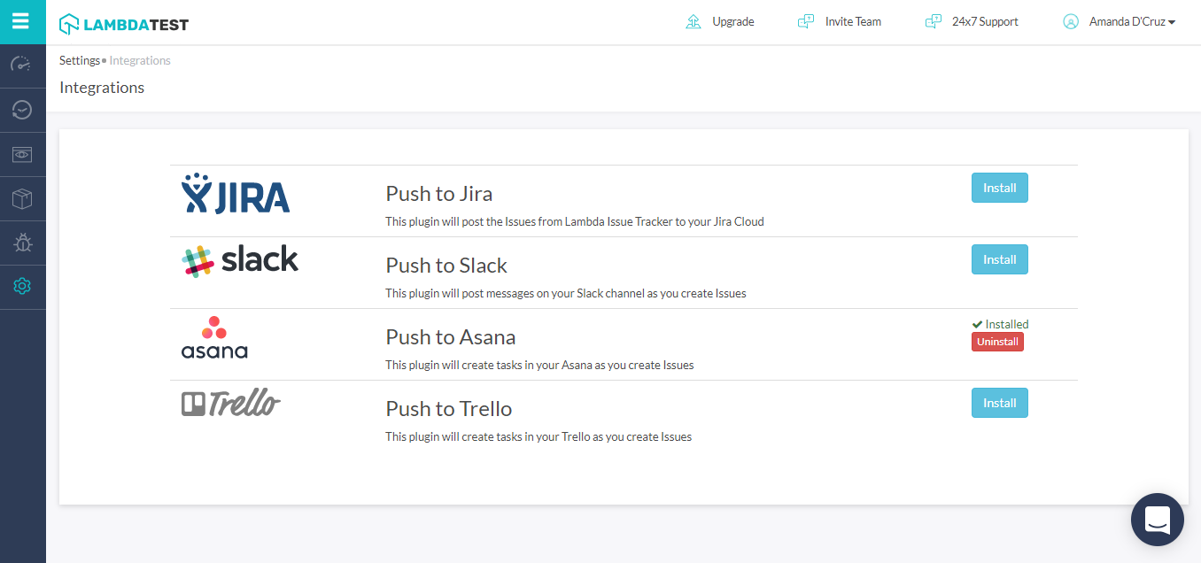 Lambdatest. Asana GITLAB integration.