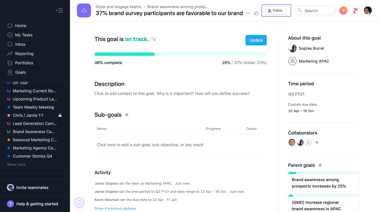 Начало работы с целями в Asana | Руководство по продукту • Руководство по  продукту Asana