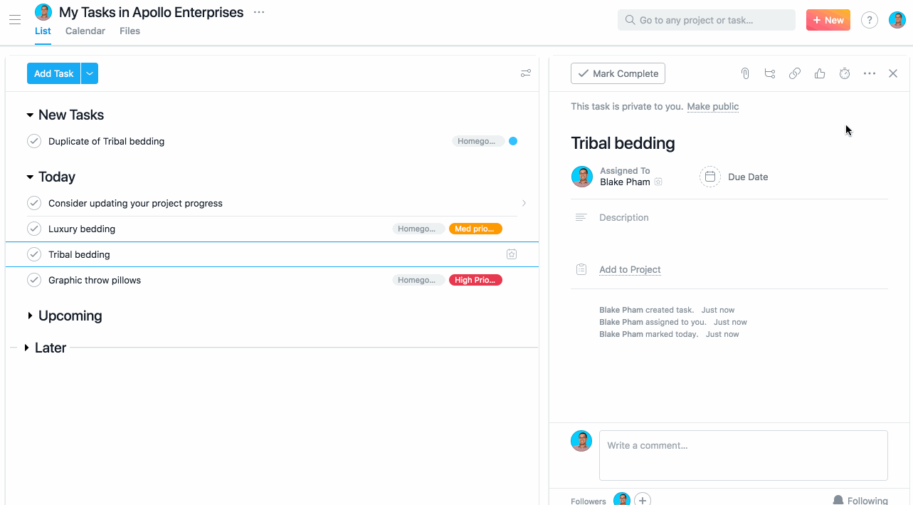 how to toggle between list and board view in asana