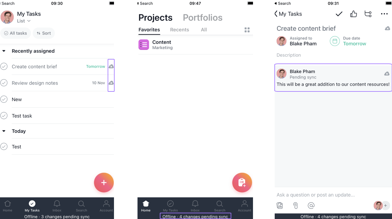 Asana для iOS в автономном режиме