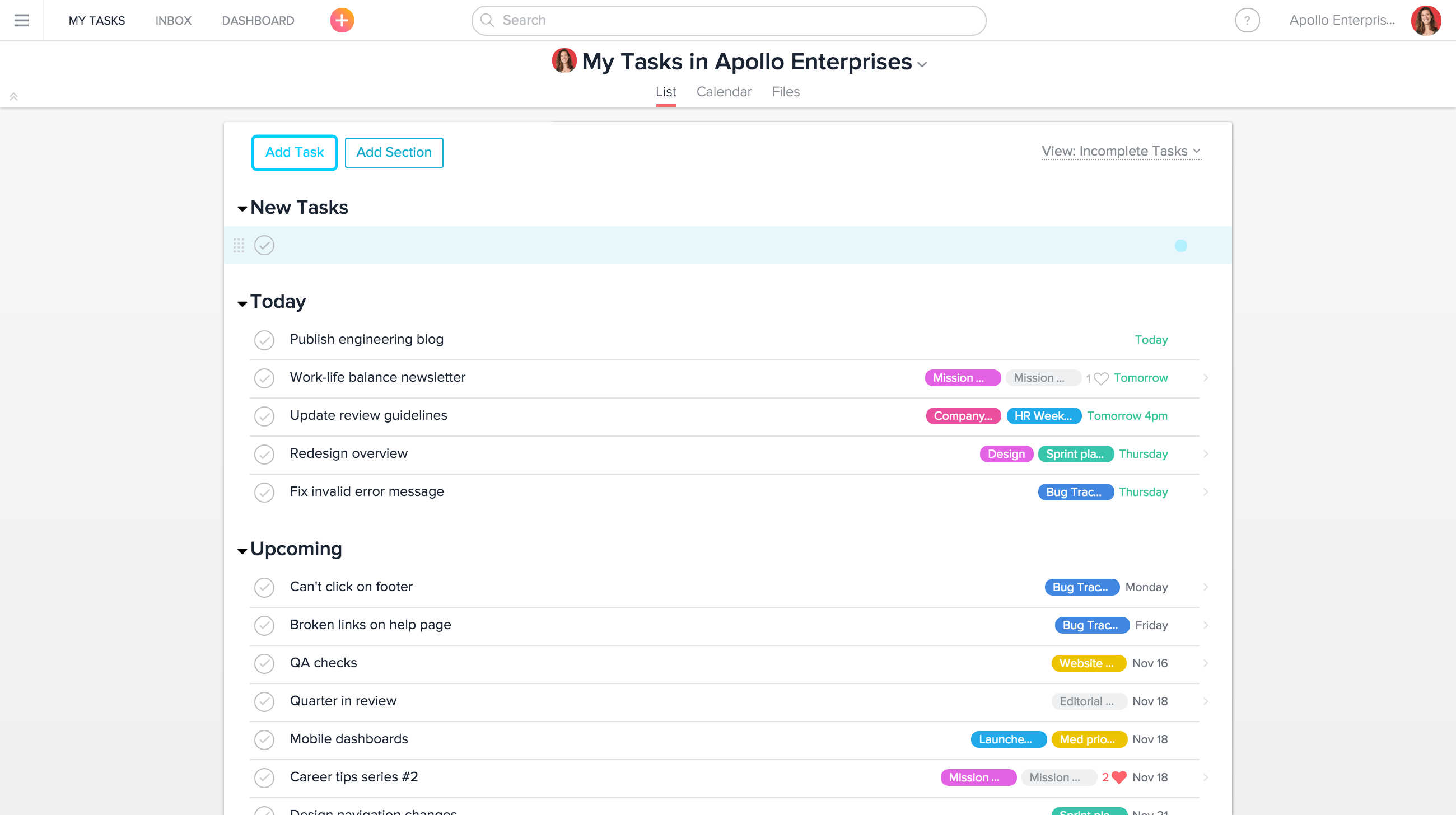 Asana Product Screenshot