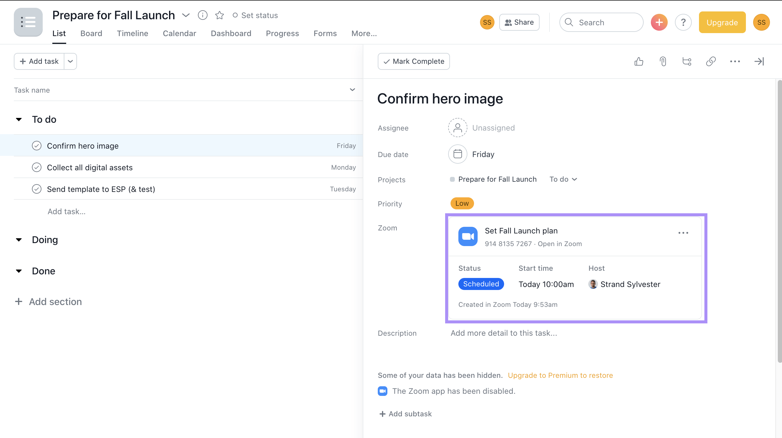 Интеграция с Zoom • Руководство по продукту Asana