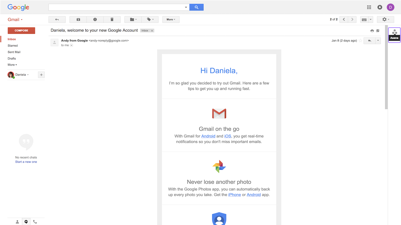 Gmail アドオン Asana