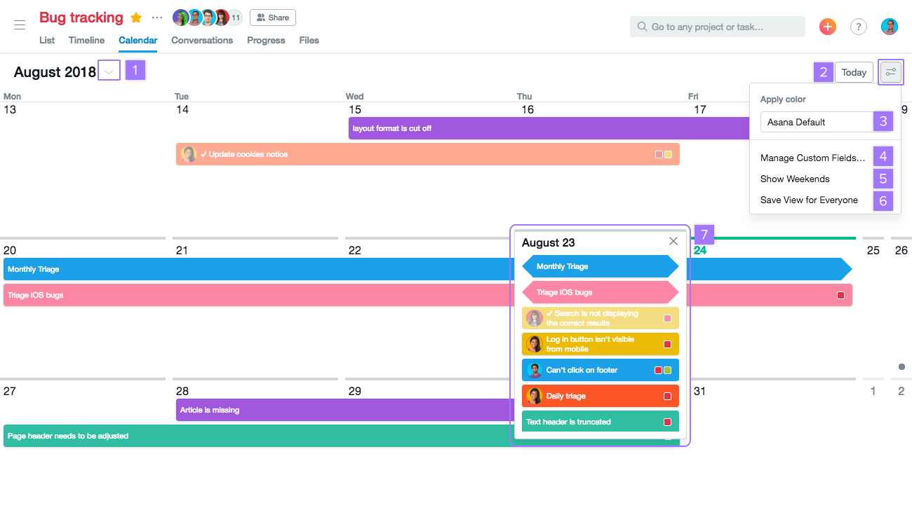 Asana calendar view options Product guide • Asana Product Guide