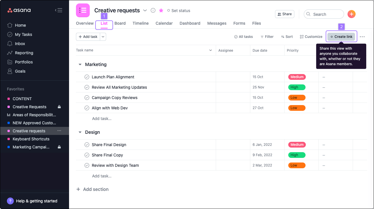 読み取り専用リンク – Asana Help Center