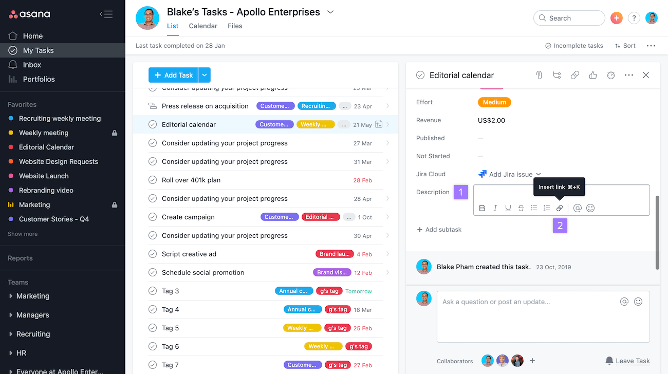 Liquid 15 – integrated shortcuts for common daily tasks lists