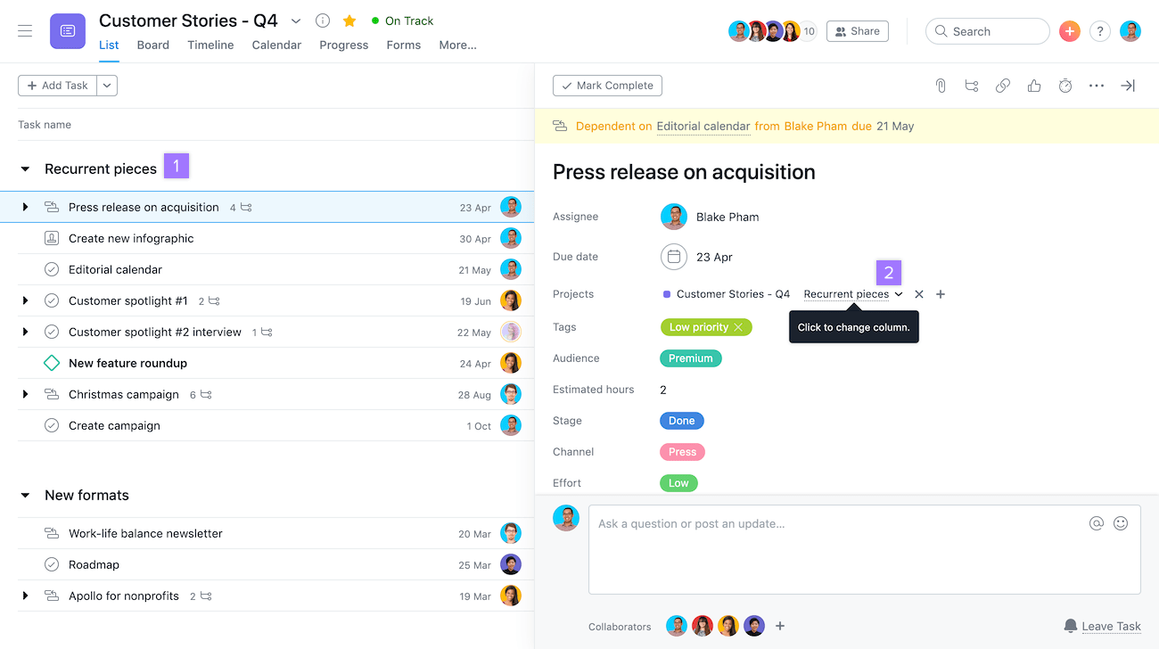 Asana でセクションを作成 追加 製品ガイド Asana