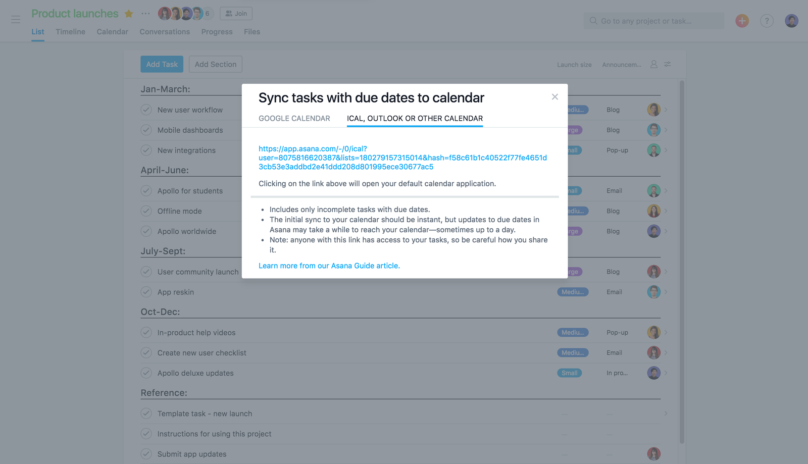 Sync to Calendar   Asana: Merge tasks with calendars • Asana