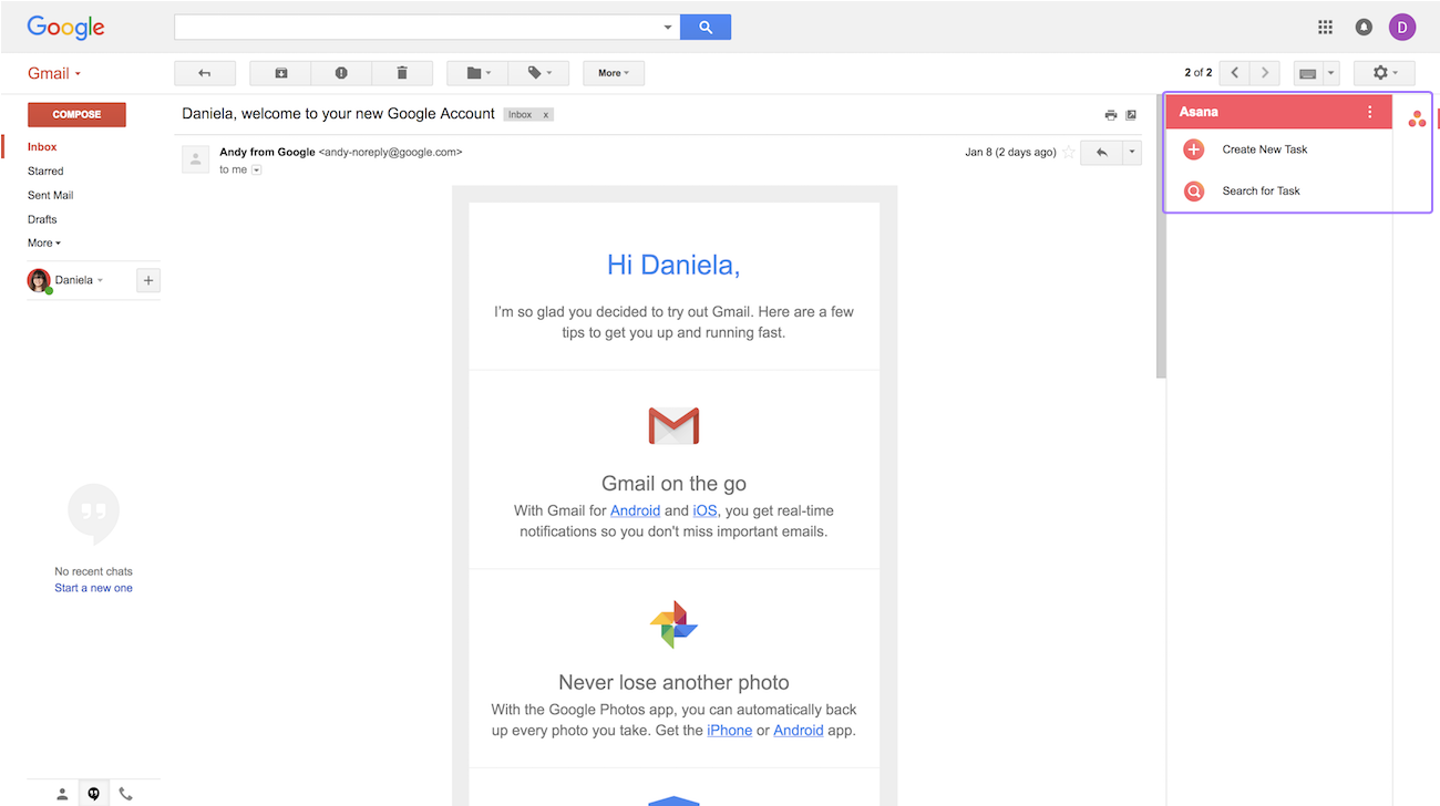 создание задачи в дополнении для gmail