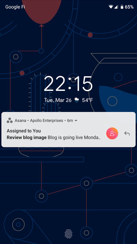 SCREENSHOT of Asana mobile notifications on an Android device home screen